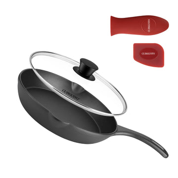 8 Inch Cast Iron Skillet with Glass Lid, Pre-Seasoned Frying Pan