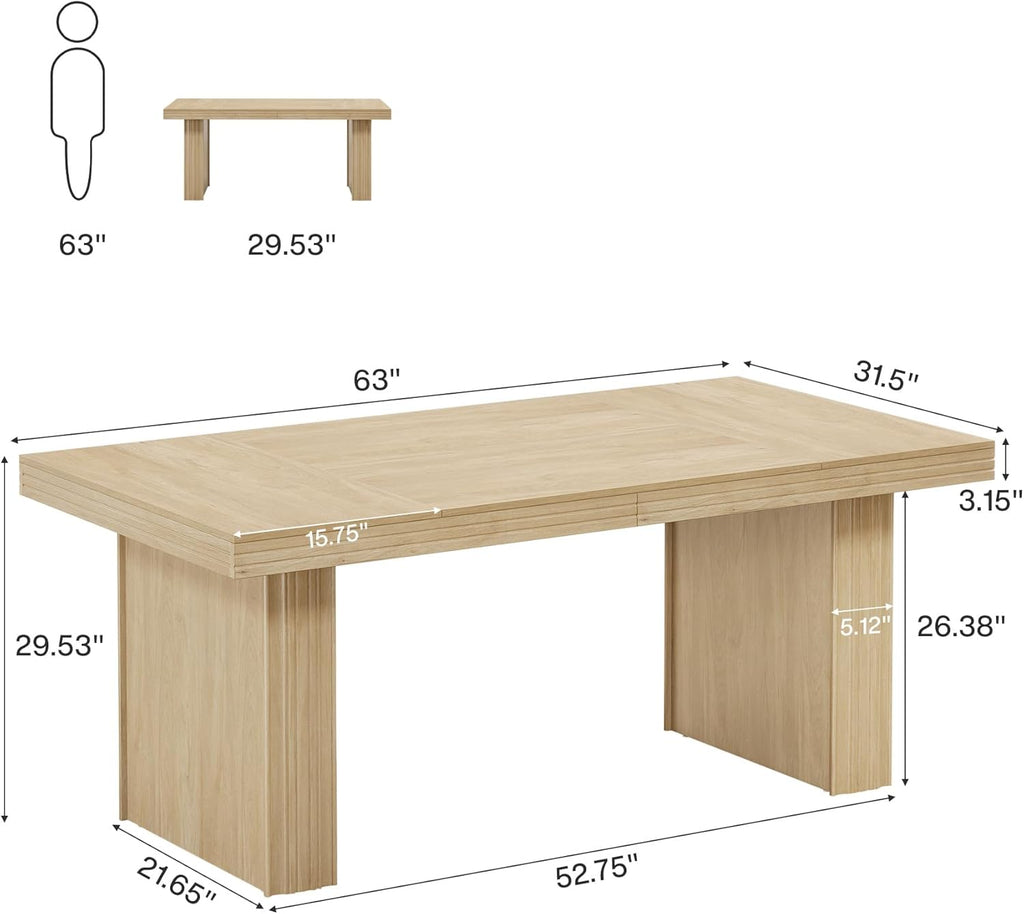 63" Executive Desk, Modern Executive Office Desk with Thickened Desktop and Heavy-Duty Legs