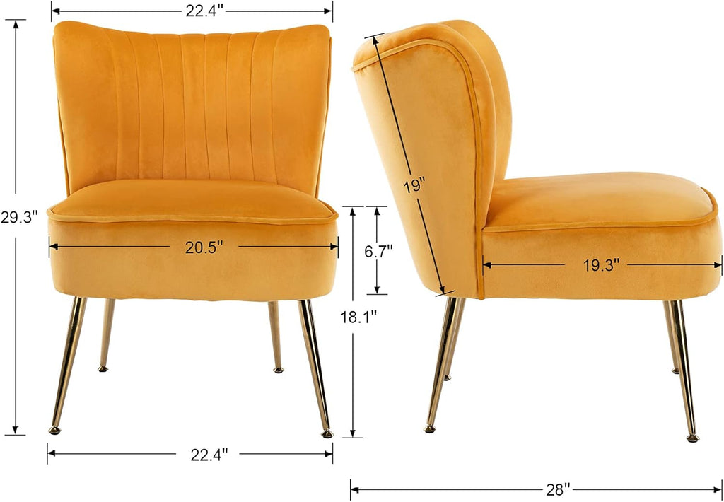 Modern Accent Chair Set of 2 Velvet Slipper Chair with Gold Legs Wingback Side Chair Bedroom Entryway Small Corner