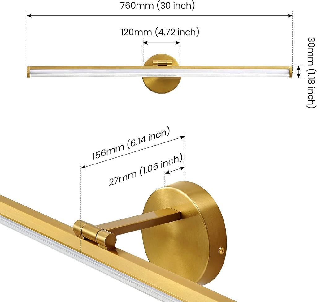 Bathroom Lighting Fixture Over Mirror - 30 Inch Gold Vanity Light 24W 5CCT Dimmable Modern LED Vanity Light Fixture