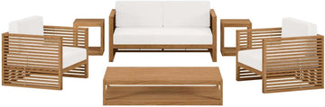 Carlsbad 6-Piece Teak Wood Outdoor Patio Set in Natural/White