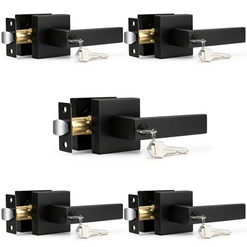 Keyed Alike Entry Knob Combo Pack, Heavy Duty Entrance Door Lever, Exterior Lockset Contemporary Style, Modern Front