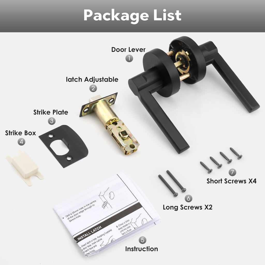 Round Passage Heavy Duty Zinc Door Handle Without Key,Matte Black