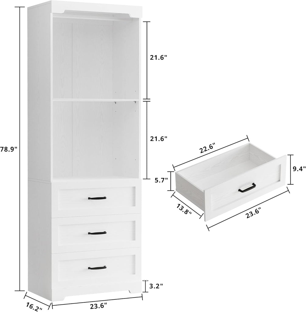 Freestanding Closet System with Adjustable Shelves & 3 Drawers | Closet Organizer with Hanging Rod, Ideal s