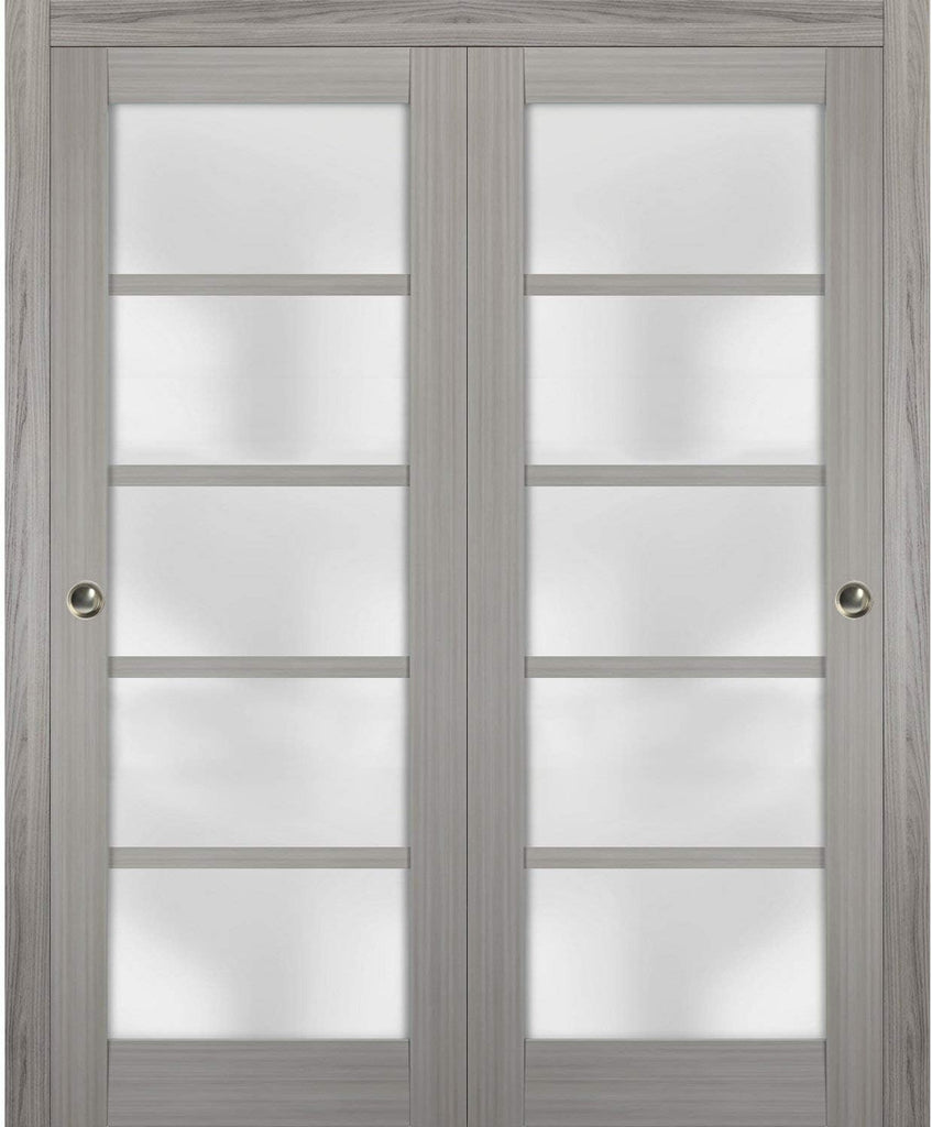 Sliding Closet Door SARTODOORS Quadro 4002 Bypass Interior Doors with Frosted Glass, MDF, 36x80, Gra