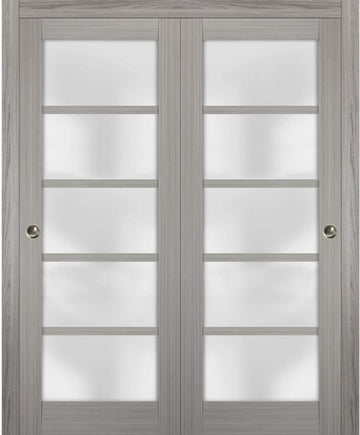 Sliding Closet Door SARTODOORS Quadro 4002 Bypass Interior Doors with Frosted Glass, MDF, 36x80, Gra