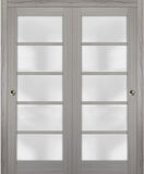 Sliding Closet Door SARTODOORS Quadro 4002 Bypass Interior Doors with Frosted Glass, MDF, 36x80, Gra