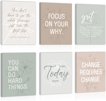 Motivational Quotes Frame Canvas Wall Art, Inspirational Wall Decor, Set Of 6 Positive Affirmation Posters For Women