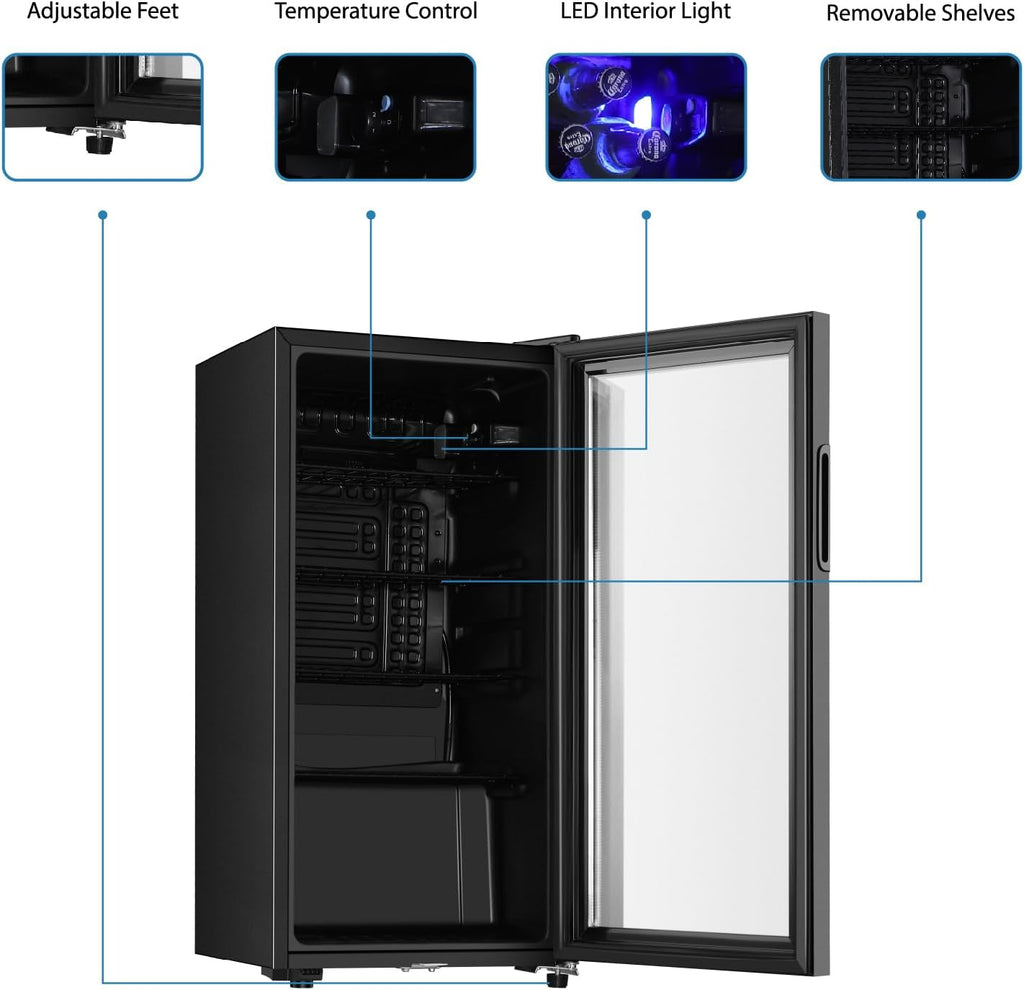 Beverage Refrigerator, 3.2 Cu.ft Mini Fridge with Double Glass Door, Cooler for 