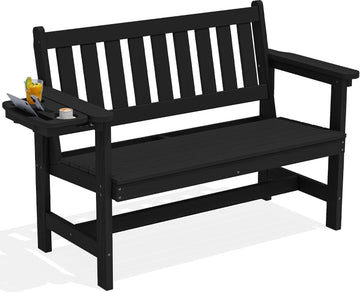 HDPE Outdoor Bench, Weatherproof Porch Bench, 1 Pack, Black | 660 lbs Weight Capacity, Suitable for 2 Person, HDPE