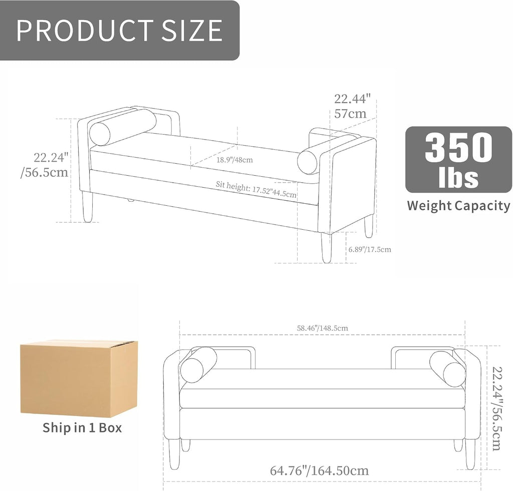 64.7" W Ottoman with Storage Bench End of Bed with Removable Pillows Upholstered Storage Ottoman Bench Living Room