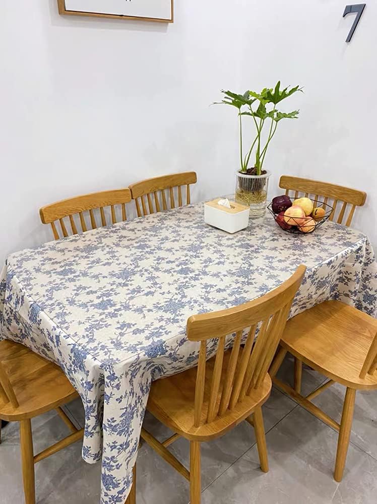 Cotton Linen Vintage Rectangle Tablecloth Pastoral Floral Rustic Table Cloth Washable Table Cover,Fa