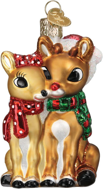 Rudolph and Clarice Glass Blown Ornament, Handcrafted Holiday Decoration, Rudolph Collection