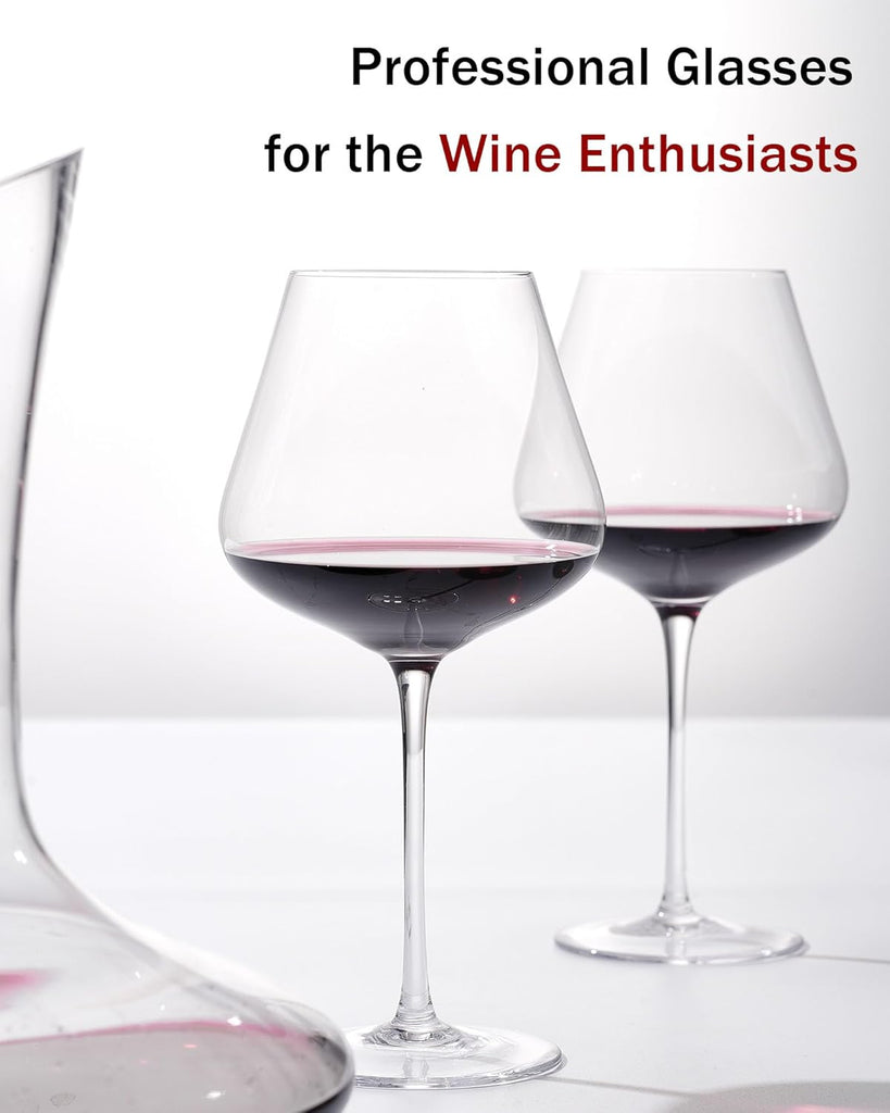 Set of 4-21 Ounce Hand Blown Italian Style Crystal Burgundy Wine Glasses - Lead-Free Premium Glass - Gift-Box for any