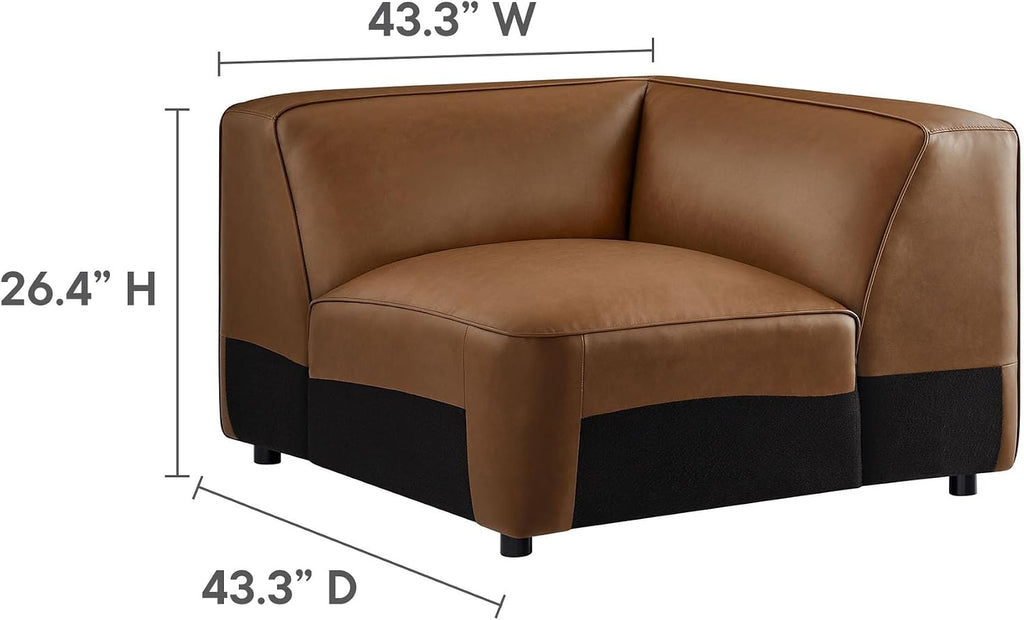 Auren Vegan Leather 5 Piece Armless Modular Sofa in Coffee - Faux Leather L Shaped Sectional - Comfy Modern PU