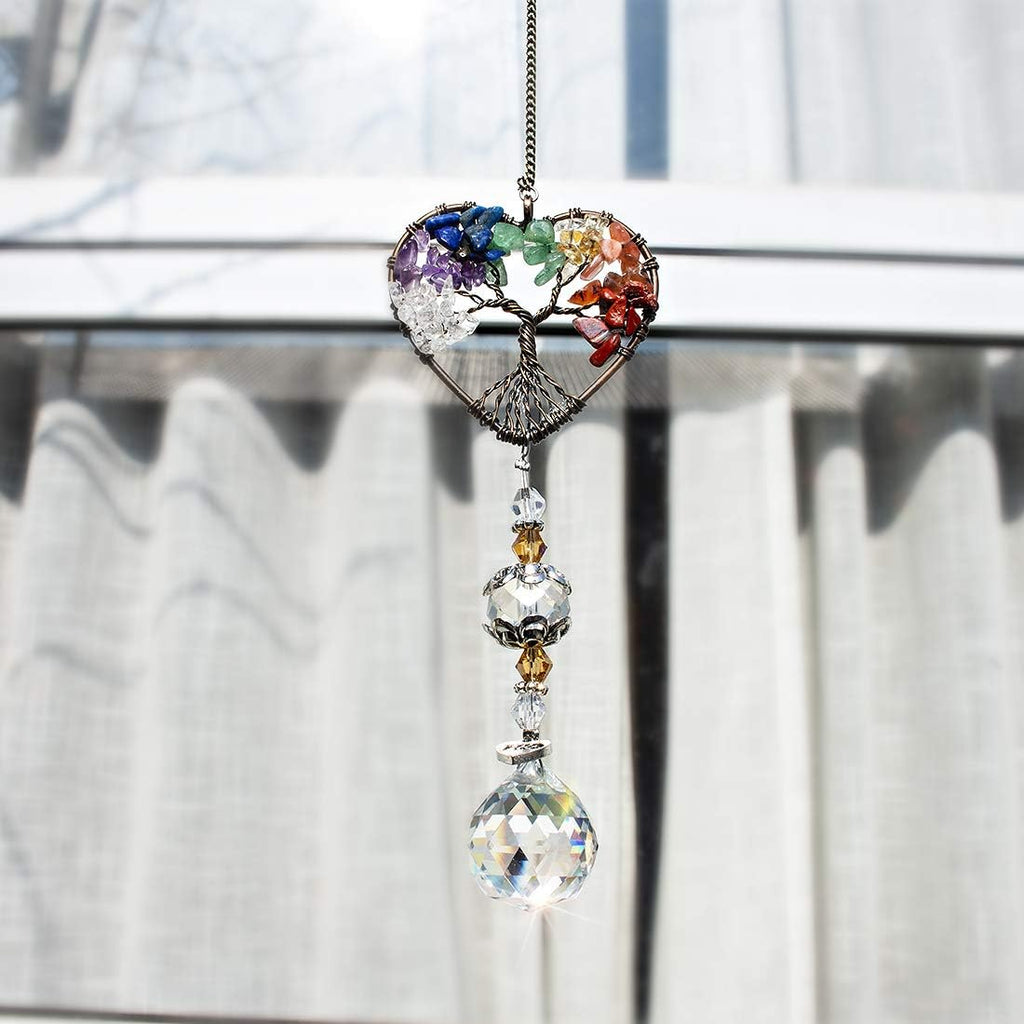 Tree of Life Heart Crystal Ball Prism Suncatcher Pendant Decor - Tree of Life Heart Shaped Crystal Ball Prism Pendant