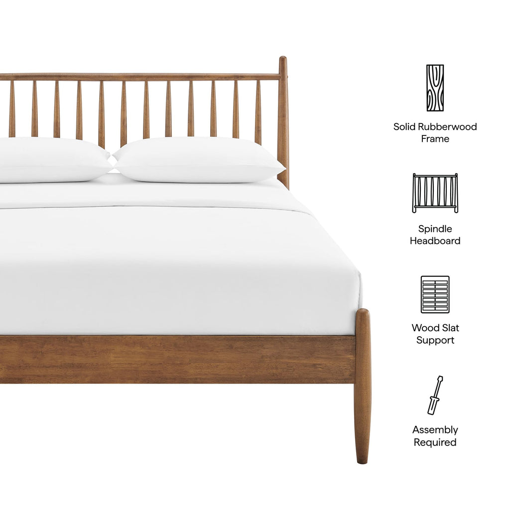 Zane Queen Size Spindle Bed in Walnut - Solid Wood Platform Bed Frame with Headboard, No Box Spring Needed