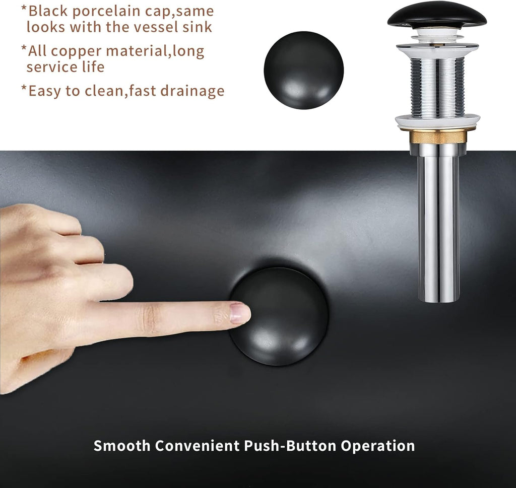 15.7" x 13" Matte Black Oval Vessel Sink with Pop Up Drain,Bathroom Sinks Above Counter,Bathroom Vessel