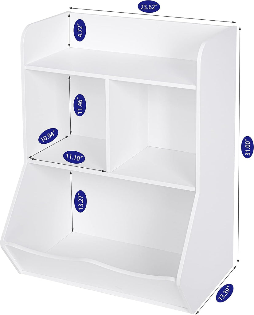 Kids Bookshelf and Toy Storage Organizer, 3 Cubby Kids Bookcase with Open Toy Cabinet, White