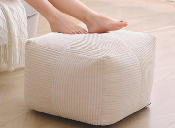 Corduroy Pouf Ottoman Foot Rest, Square Floor Pouf with Removable Cover, Soft Foam-Filled Foot Stool with Non-Slip