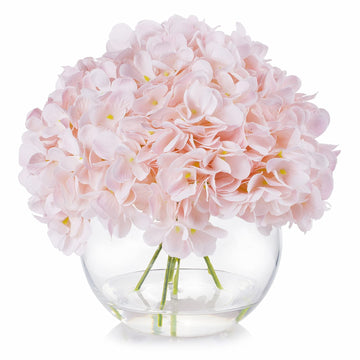 Silk Hydrangea Artificial Flowers in Vase with Faux Water, Pink Hydrangea Artificial Flowers with Vase Home Decor