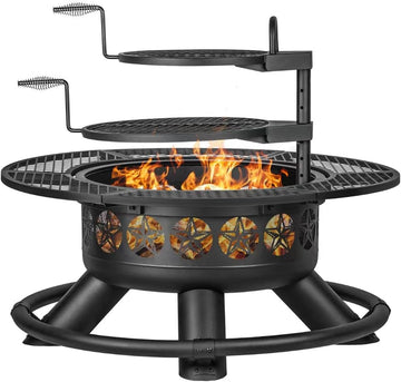 47 Inch Outdoor Fire Pit with 2 Grills, Extra Large BBQ Firepits for Outside