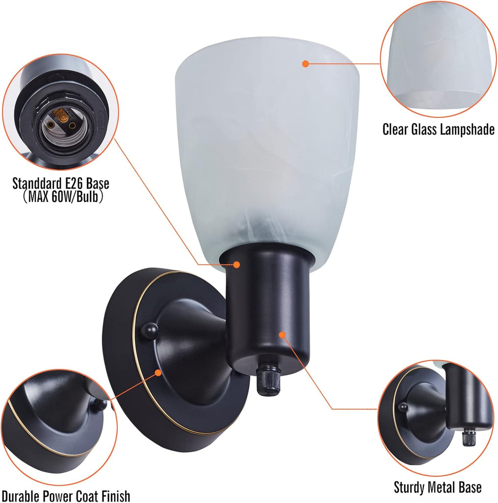 Wall Sconces Set of 2, Matte Black Vanity Lights , Modern Wall Light Fixtures with Rotary Switch, Wall Mount Light