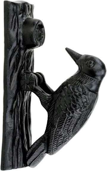 Cast Iron Woodpecker Door Knocker, 6.5" in Black Finish with Mounting Hardware