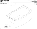 VTDR603022L 60-Inch Acrylic Curved Apron 3-Wall Alcove Tub with Left Hand Drain Hole, White