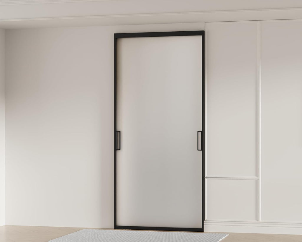 Concealed Track Sliding Glass Barn Door - 40" x 87" Frosted 5/16" Tempered Glass, Soft-Close Hydraul