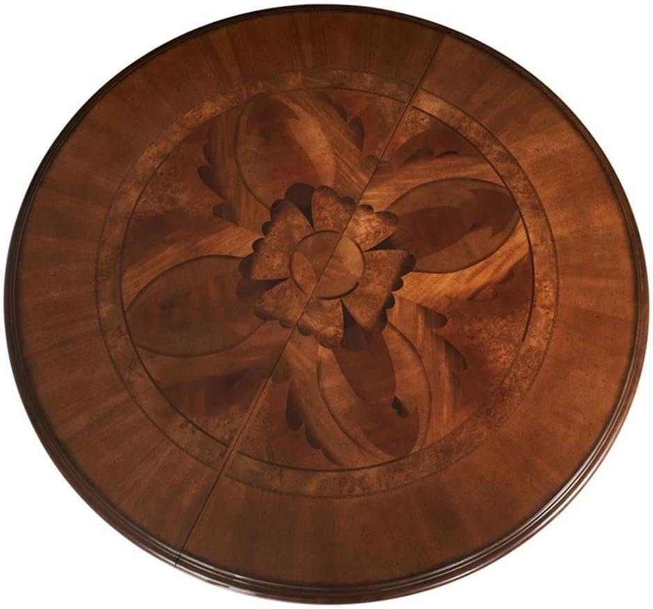 Traditional Round Wood Dining Table, Classic Chestnut Finish, 30.50" H x 84" W x 60" D, Intricate Pedestal Base