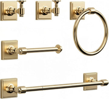 Champagne Bronze Bathroom Accessories Set, 5 Piece Bathroom Towel Holder Set, SUS304 Stainless Steel 24" Towel Bar