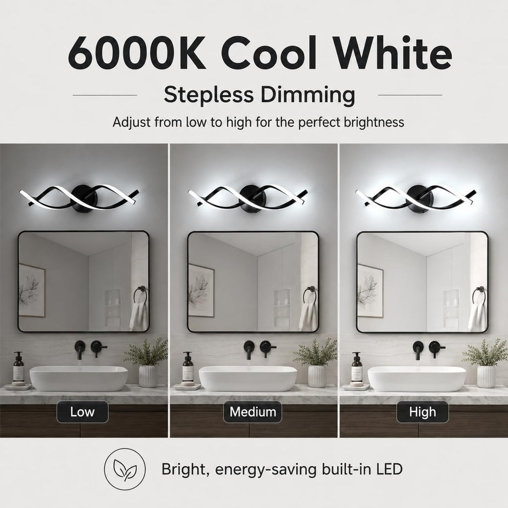 Modern Black LED Vanity Lighting,Bathroom Light Fixture Over Mirror,21 Inch,6000K Cool White