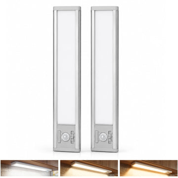 2Pack Aluminum Under Cabinet Lighting, 12inch Rechargeable Ultra-Thin Magnetic Motion Sensor Closet Lights, 3 Colors