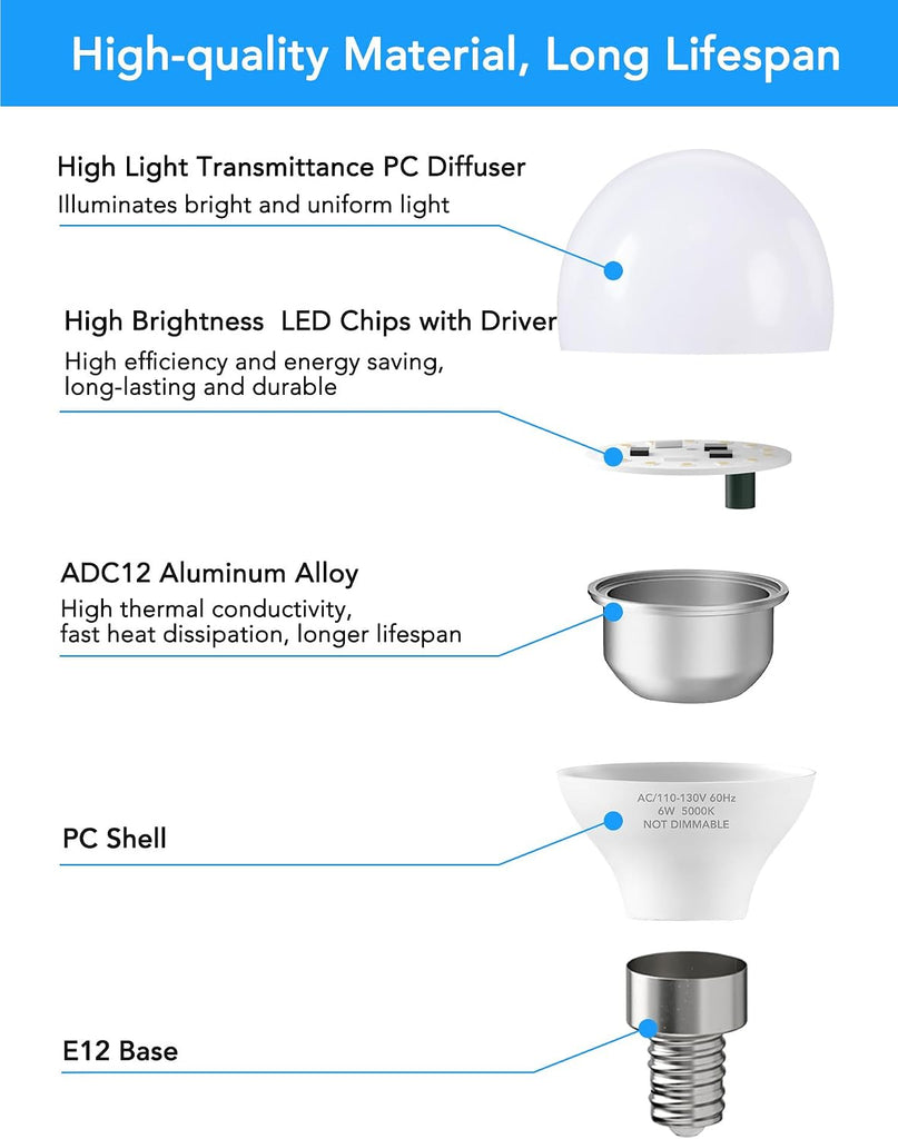 E12 LED Bulbs 60W Equivalent, E12 Small Base Candelabra Ceiling Fan Bulbs 6W 620LM, A15 Globe Bulb 85+ CRI