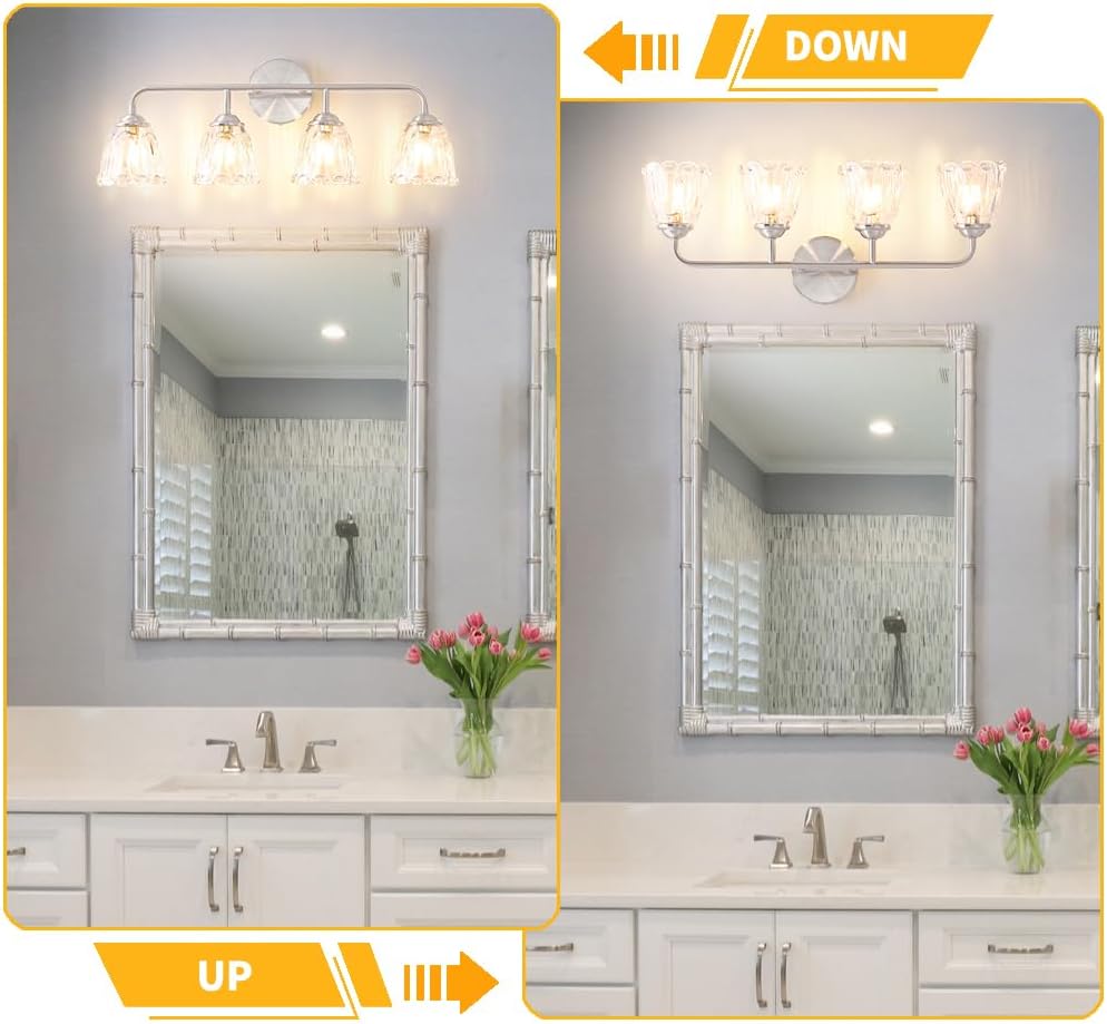 Vintage 4-Light Brushed Nickel Bathroom Light Fixtures, Elegant Bathroom Vanity Lights Over Mirror, Vanity Lighting