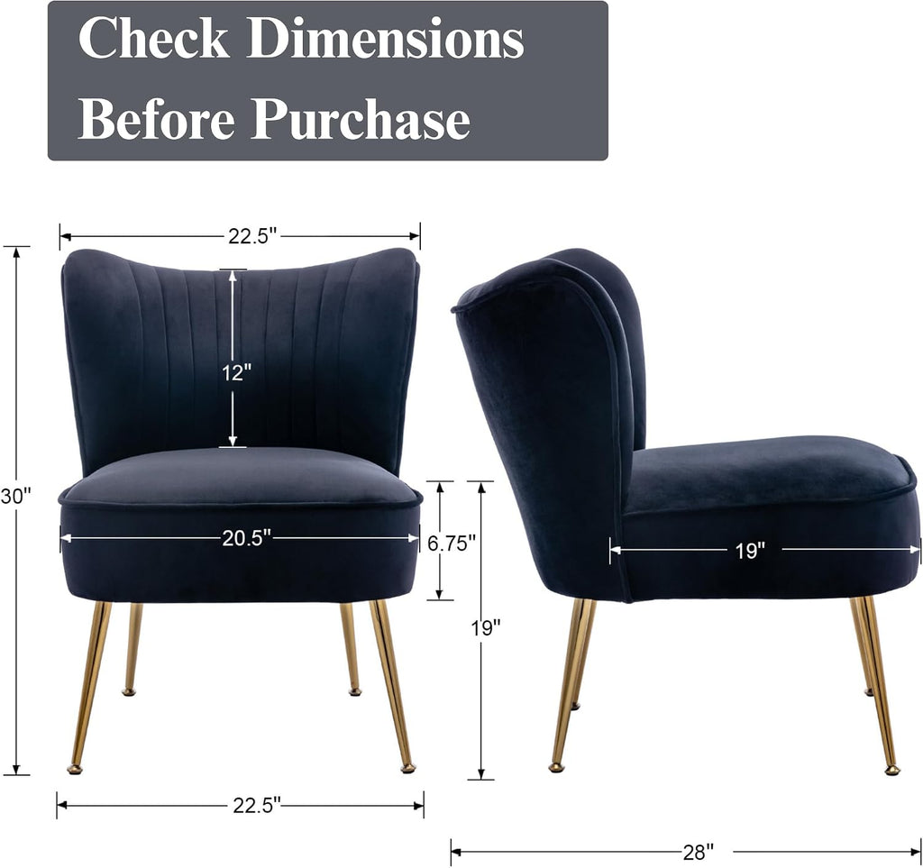 Velvet Accent Chair Set of 2 Comfy Living Room Chair Armless Slipper Chair Mid Century Side Single Sofa Chair with