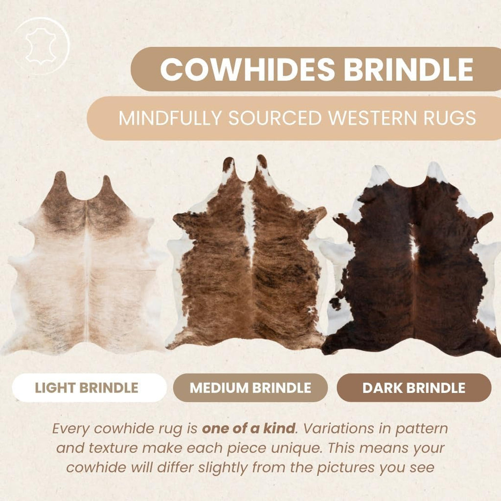 Premium 100% Genuine Cowhide Rug (5-7 Ft) Hand-Picked Light Brindle Leather Area Rug, Cozy, Unique, and Durable