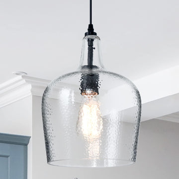 Glass Pendant Light Modern Black 1 Light Single Dome Pendant Lighting Fixtures for Kitchen Island Dining Room