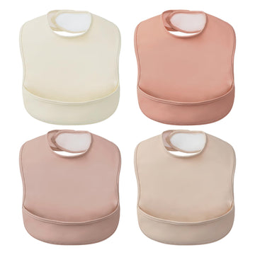 4-Pack Waterproof Baby Feeding Bibs with Large Food Catcher - Toddler Apron for Eating, Easy to Put On & Clean, Baby