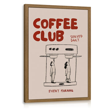 Wood Framed Funny Coffee Wall Art, Coffee Club Kitchen Wall Decor, Minimalist Line Drawing Coffee Bar Poster Print