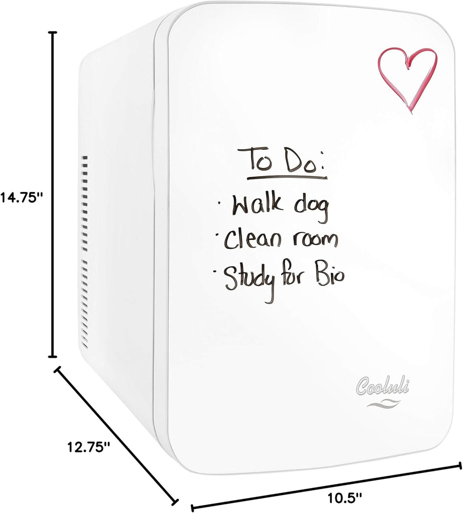 Vibe Mini Fridge for Bedroom - With Cool Front Magnetic Whiteboard - 15L Portable Small Refrigerator for Travel, Car &