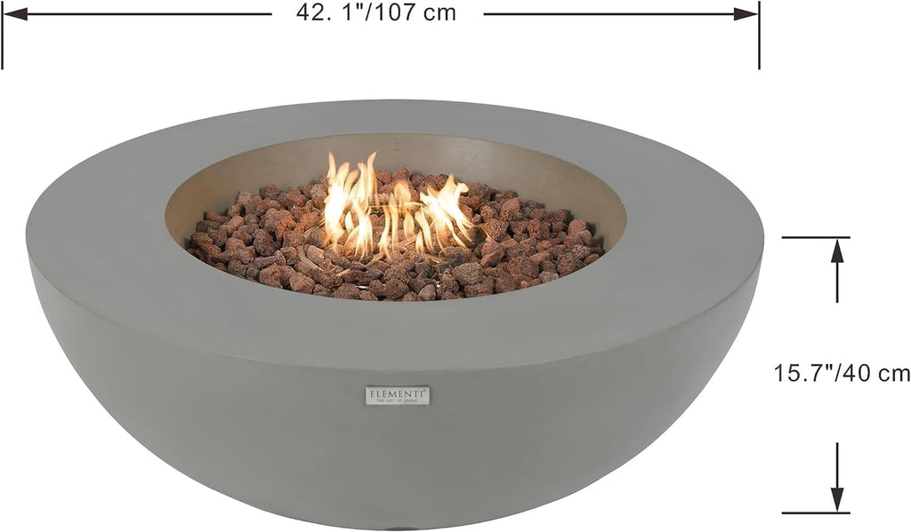 Elementi Lunar Bowl Cast Concrete Fire Table - Natural Gas Outdoor Fire Pit