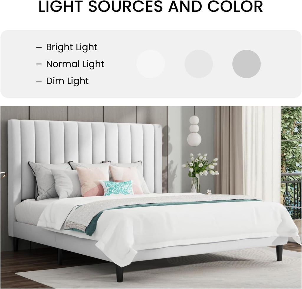 Queen Bed Frame/Velvet Upholstered Platform Bed Frame with Headboard/Strong Wood Slats Support/Mattress Foundation/No