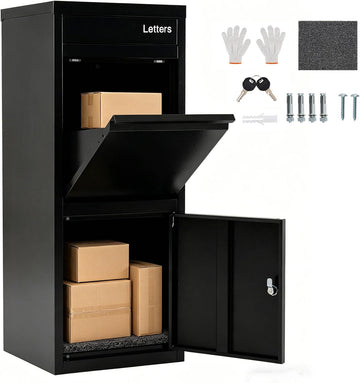Package Delivery Boxes Galvanized Steel Parcel Drop Box with Mail Slot, Lockable Anti-Theft Secure Package Box