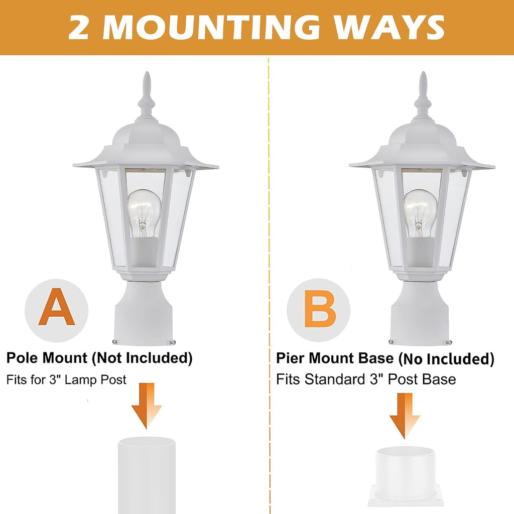 Outdoor Post Lights, Lamp Post Light Fixture with E26 Socket, White Exterior Post Lantern with Clear Glass Shade