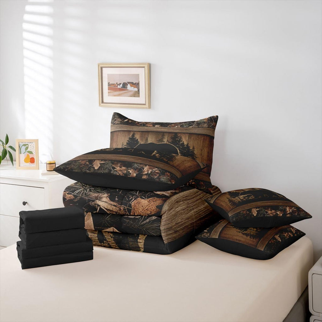 Farmhouse Black Bear Comforter Set with Sheets 7 Piece