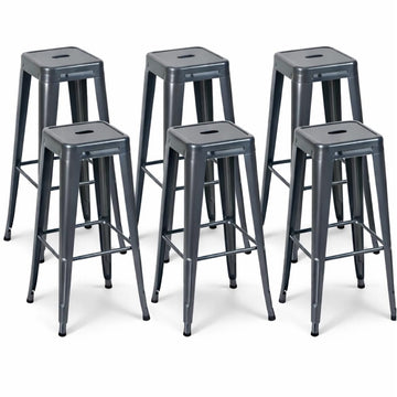 Deepspace Grey Metal Bar Stools Set of 6, 30 Inch