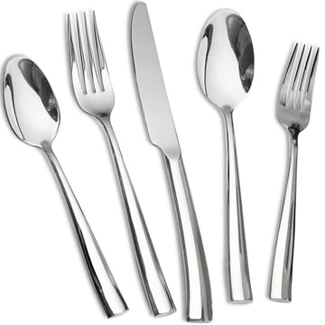 18/10 5-Piece Silverware Set, Glossy Flatware Set Stainless Steel, Modern Cutlery Set, Service for 1, Mirror Finish