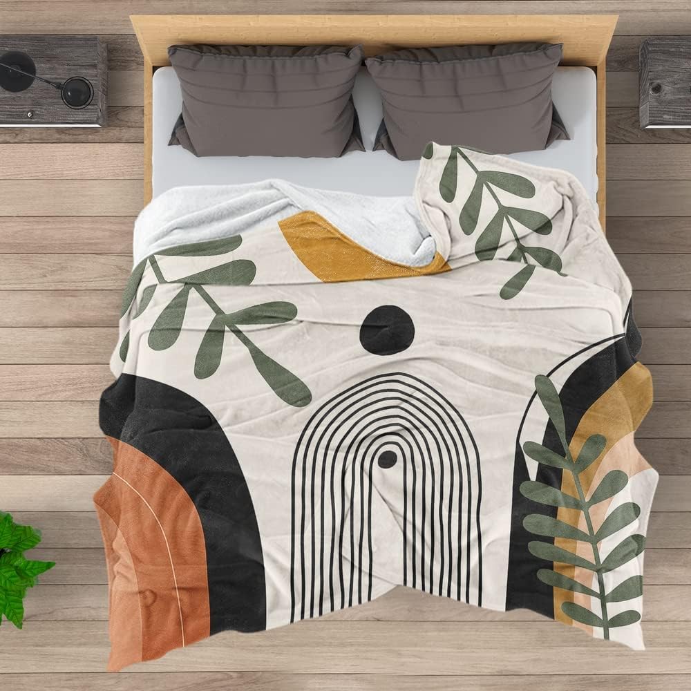 Abstract Modern Throw Blanket Boho Minimalist Mid Century Sun Aesthetic Soft Warm Bed Bedding Women Blankets
